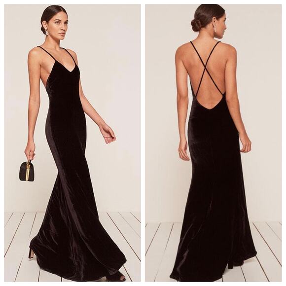 Reformation Dresses & Skirts - Reformation Rimini Spaghetti Strap Dress Black Velvet